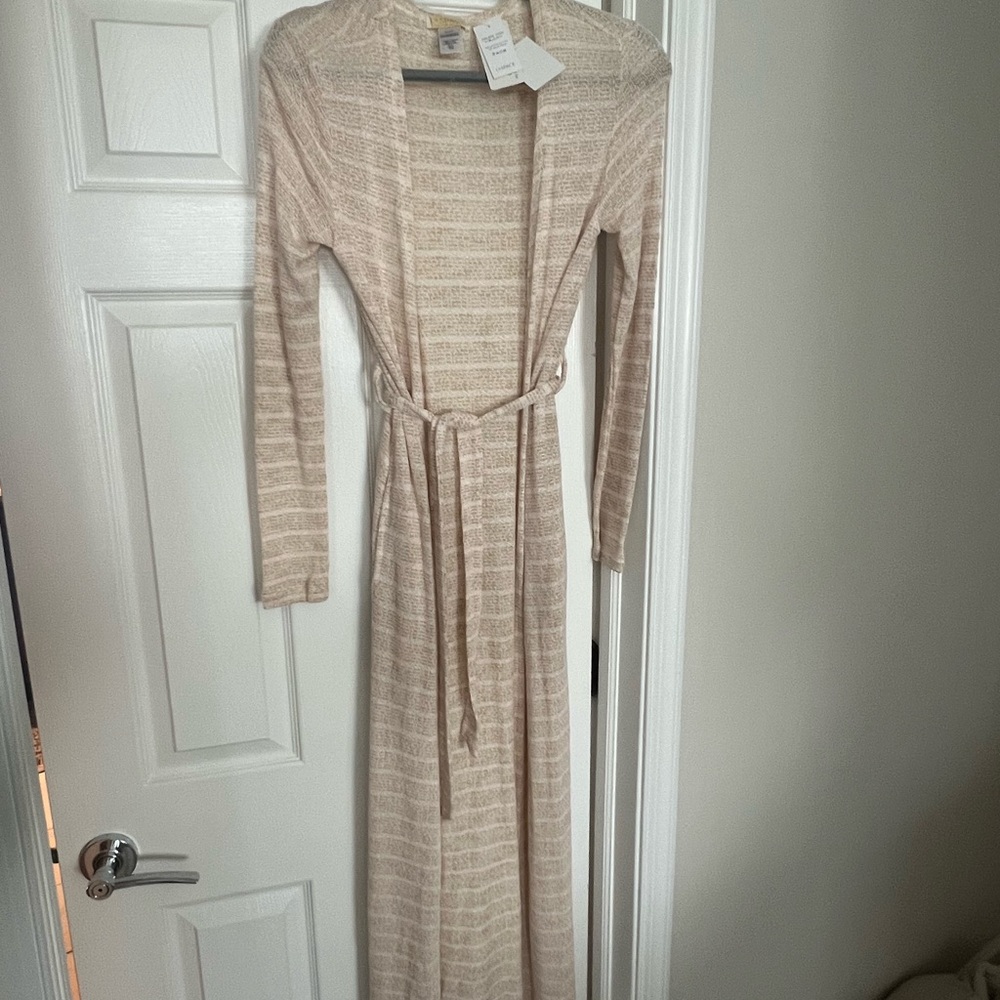 l*space Beige & Cream Striped Maxi Swim Coverup with Tie Belt